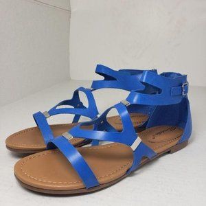 Breckelles Blue Open Toe Slip-On Zip Sandals Sz 8